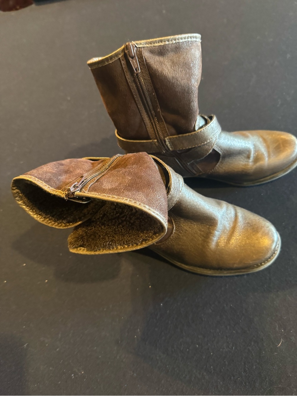 BareTraps Brown Leather & Faux Fur Suede Ankle Boots Sz 6 - Picture 9 of 14